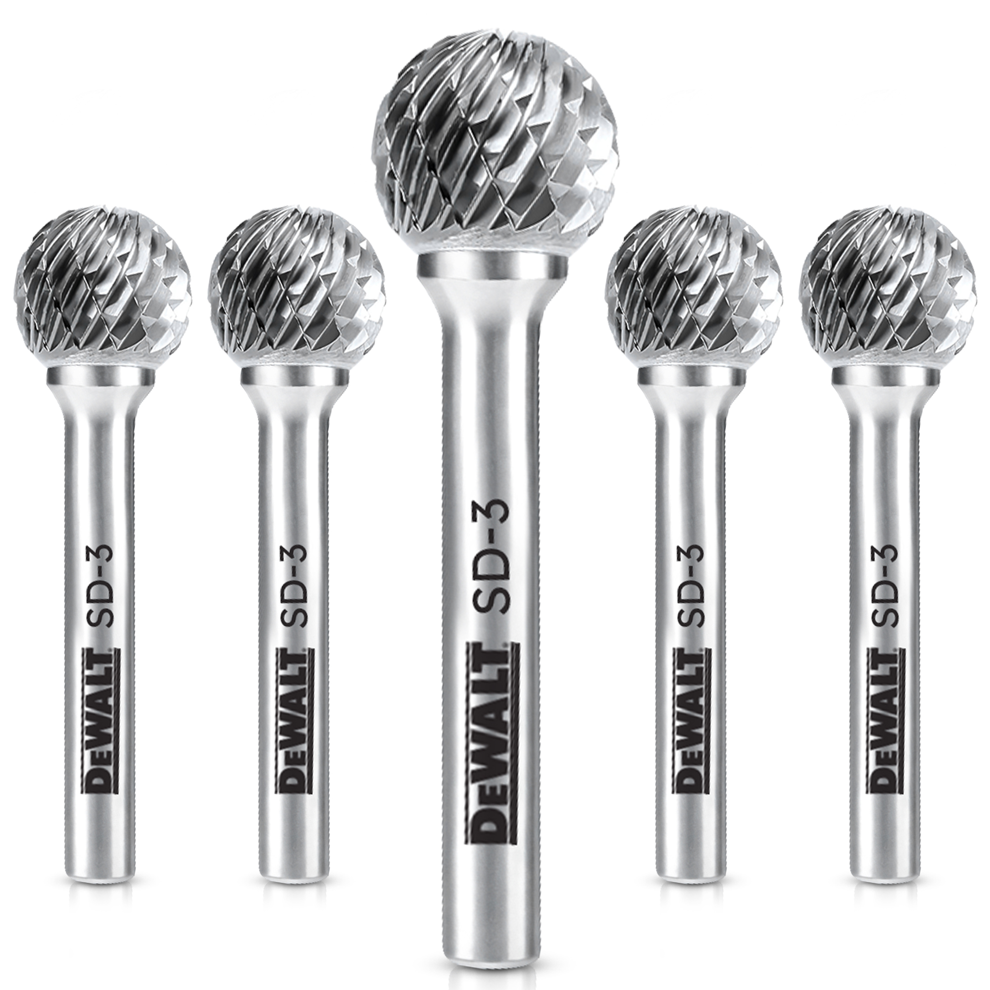 DeWalt Carbide Burrs — 5-Pack, SD-3 Size, Double-Cut Teeth, Tungsten Carbide, Model# DXCBTJSD3-5